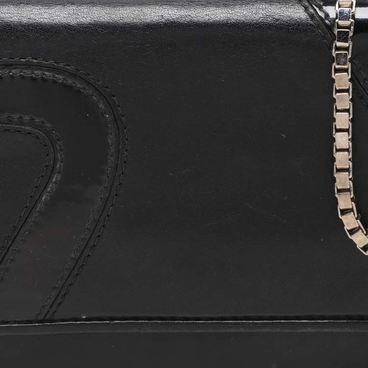 Pre Owned Versace Black Leather Wallet On Chain