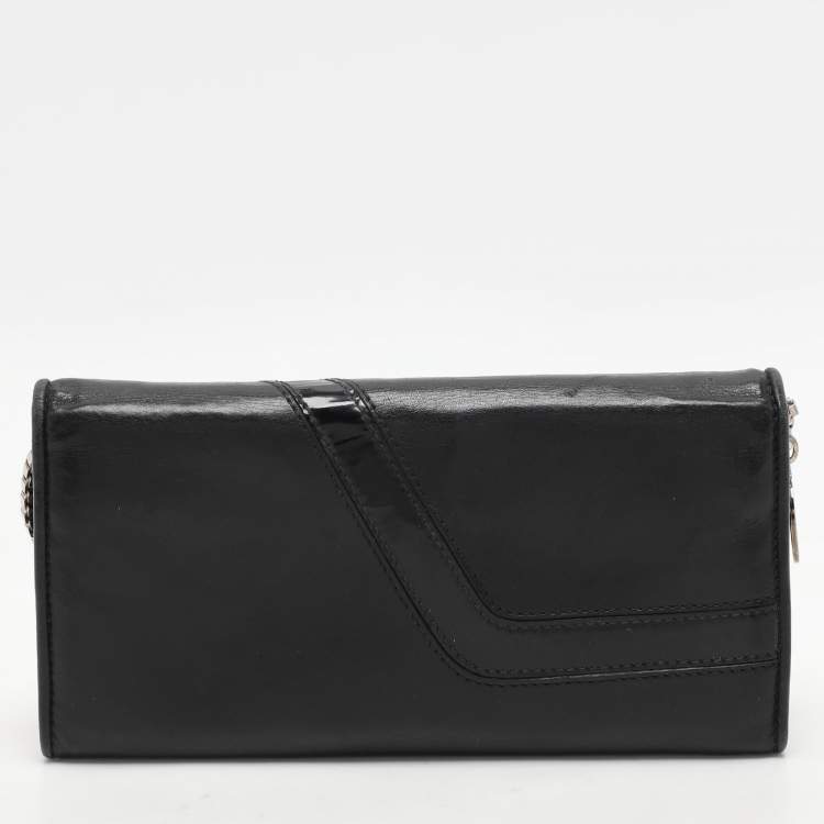 Pre Owned Versace Black Leather Wallet On Chain