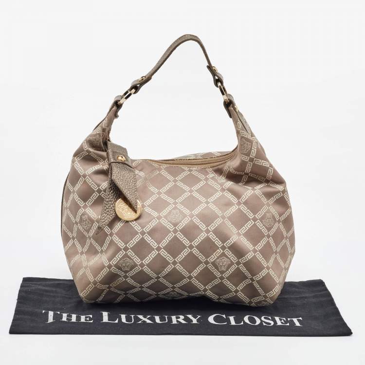 Pre Owned Versace Metallic Signature Canvas and Leather Palazzo Charm Hobo