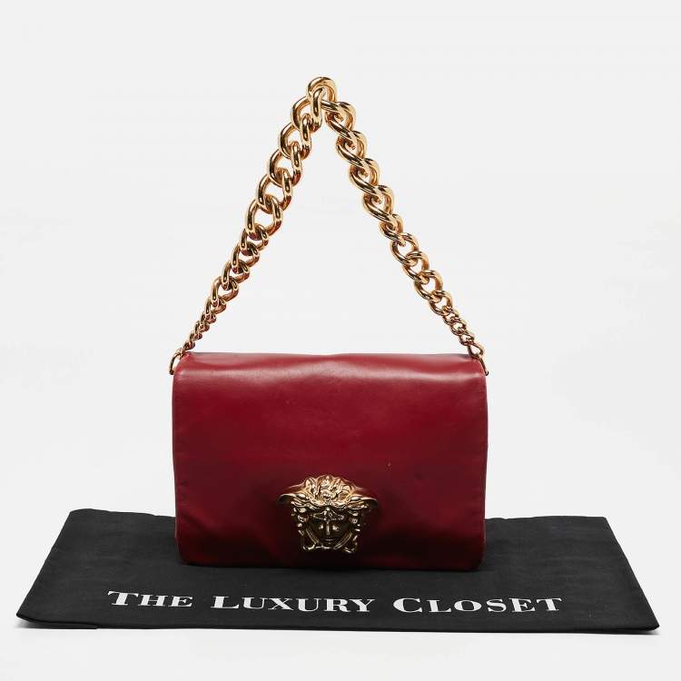 Pre Owned Versace Dark Red Leather Palazzo Sultan Flap Shoulder Bag