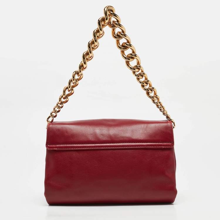 Pre Owned Versace Dark Red Leather Palazzo Sultan Flap Shoulder Bag