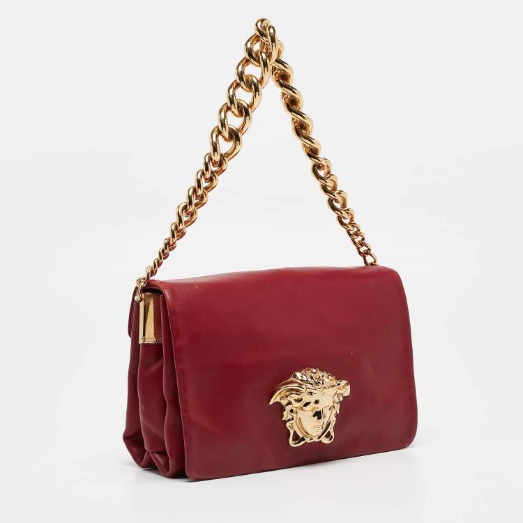 Pre Owned Versace Dark Red Leather Palazzo Sultan Flap Shoulder Bag