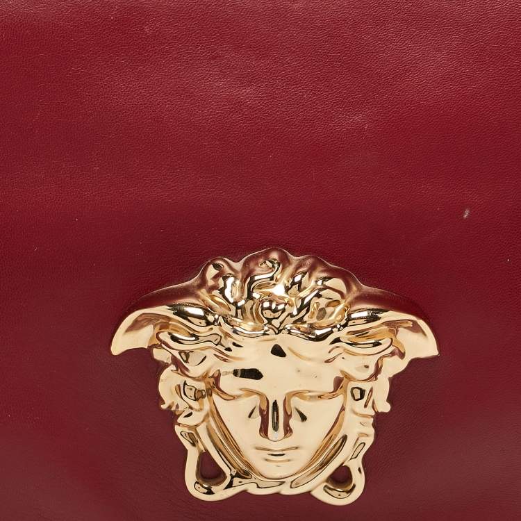 Pre Owned Versace Dark Red Leather Palazzo Sultan Flap Shoulder Bag