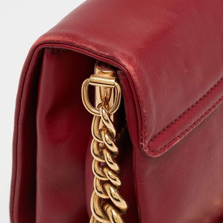 Pre Owned Versace Dark Red Leather Palazzo Sultan Flap Shoulder Bag