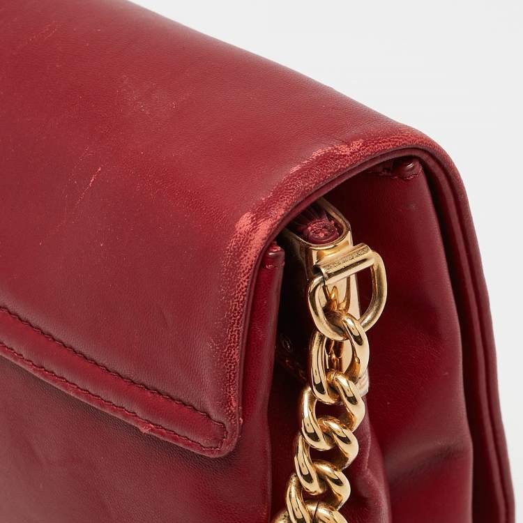 Pre Owned Versace Dark Red Leather Palazzo Sultan Flap Shoulder Bag