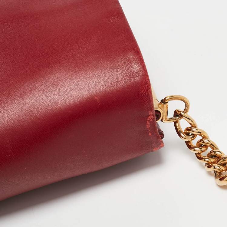 Pre Owned Versace Dark Red Leather Palazzo Sultan Flap Shoulder Bag