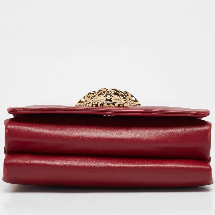 Pre Owned Versace Dark Red Leather Palazzo Sultan Flap Shoulder Bag