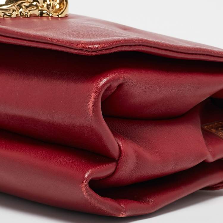 Pre Owned Versace Dark Red Leather Palazzo Sultan Flap Shoulder Bag