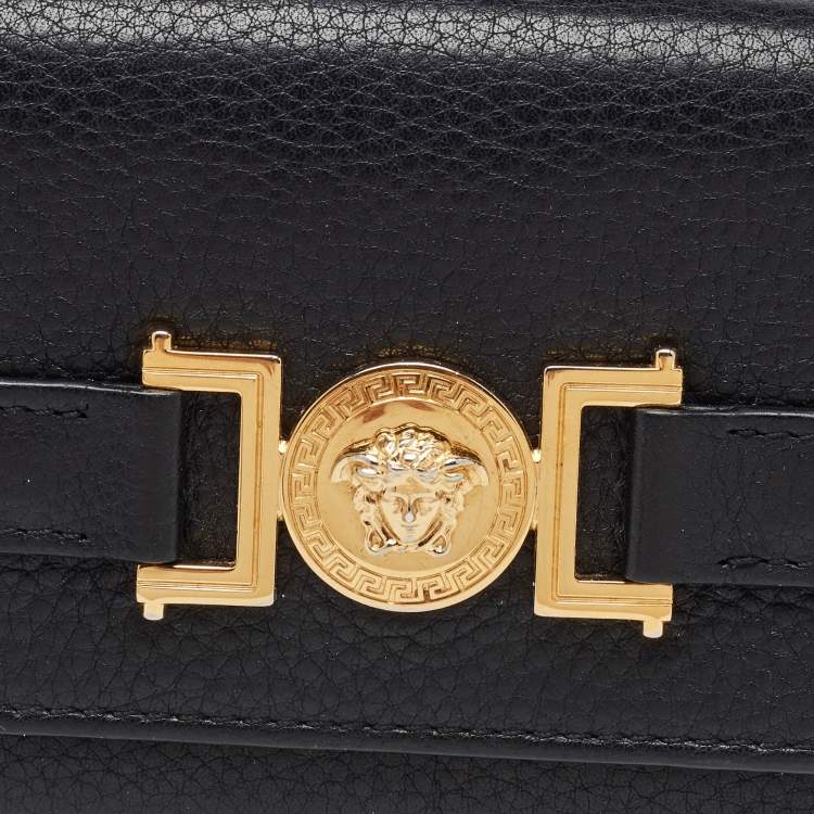 Pre Owned Versace Black Leather Medusa Flap Continental Wallet