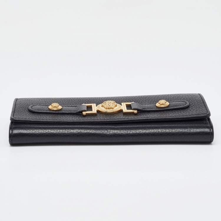 Pre Owned Versace Black Leather Medusa Flap Continental Wallet