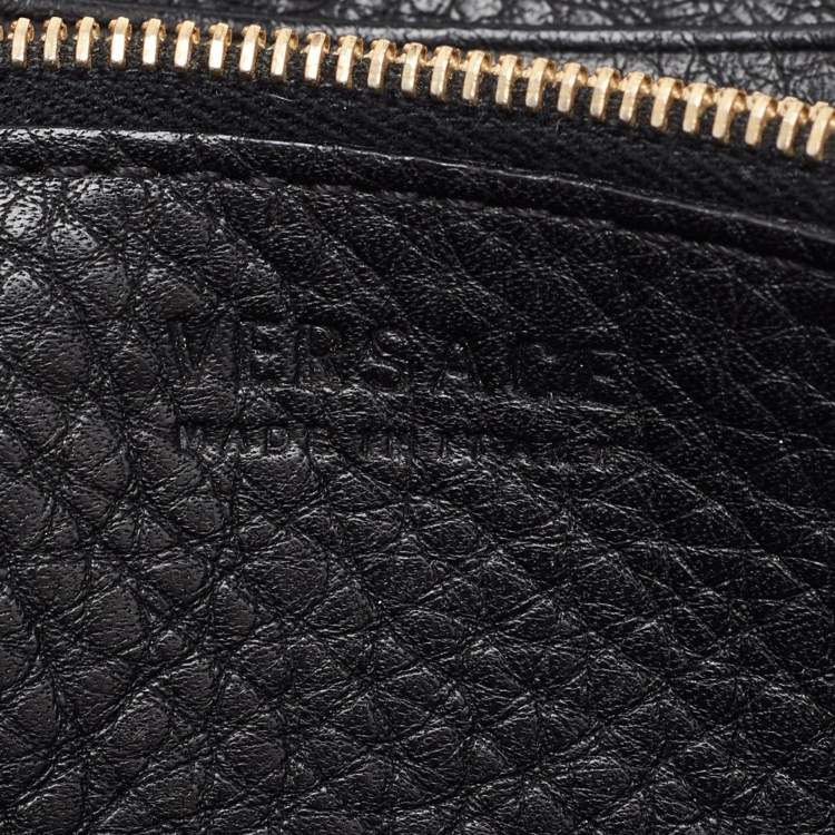 Pre Owned Versace Black Leather Medusa Flap Continental Wallet