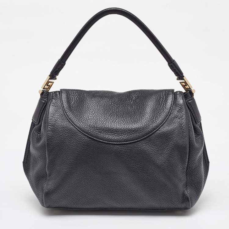 Pre Owned Versace Black Leather Altea Medusa Flap Shoulder Bag