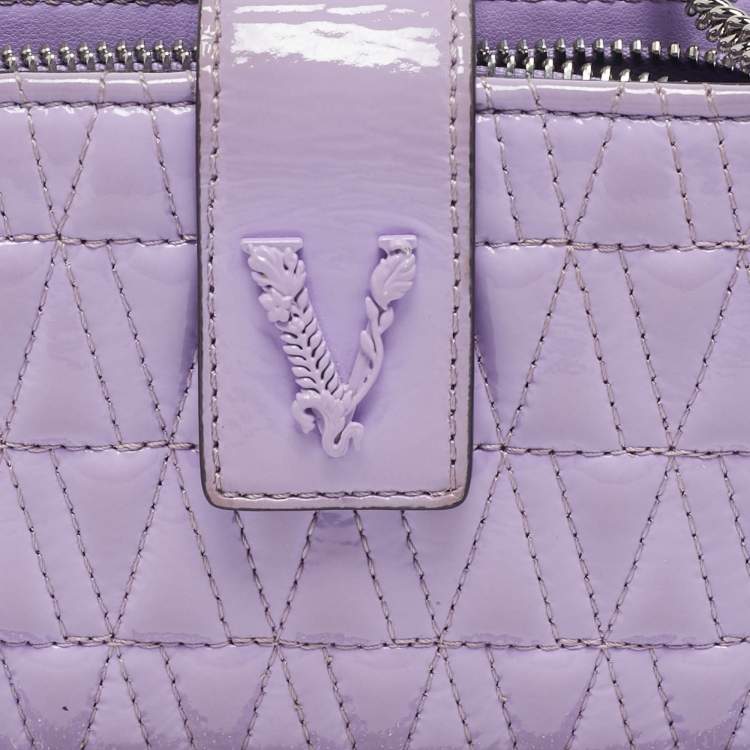 Pre Owned Versace Lilac Quilted Patent Leather Virtus Wallet on Chain