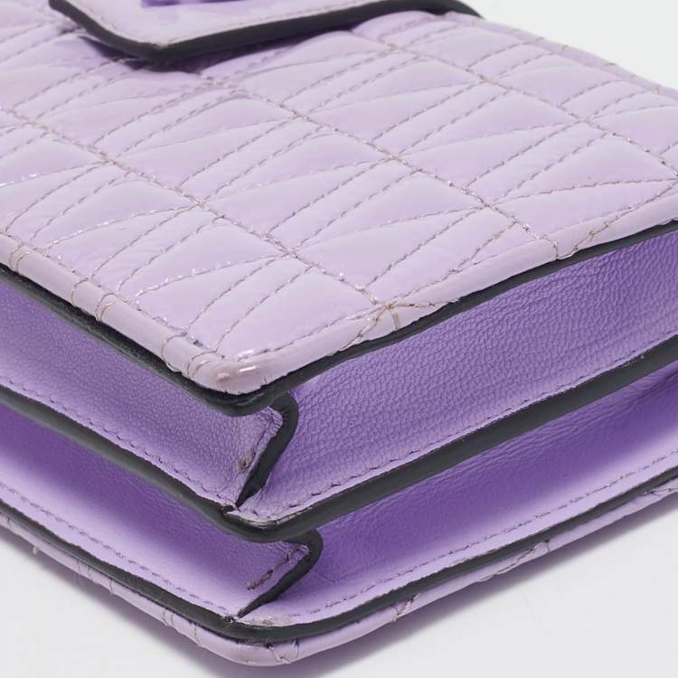 Pre Owned Versace Lilac Quilted Patent Leather Virtus Wallet on Chain