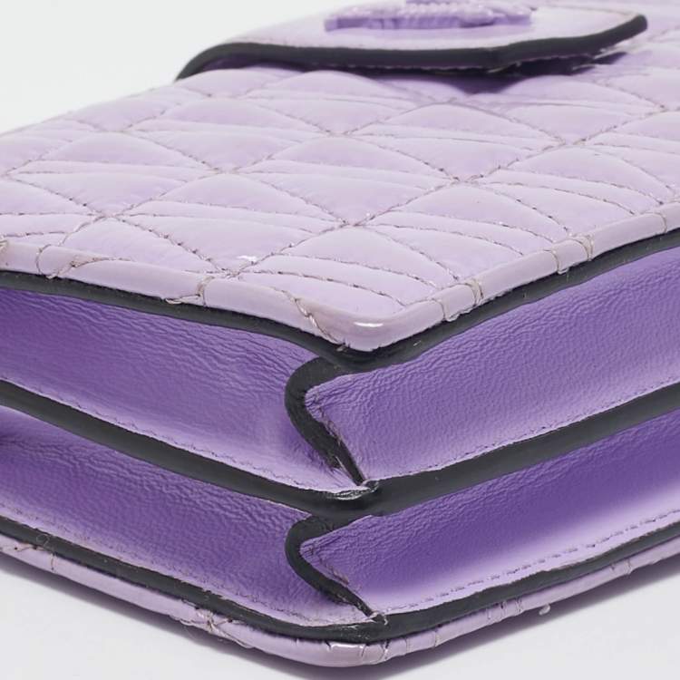 Pre Owned Versace Lilac Quilted Patent Leather Virtus Wallet on Chain