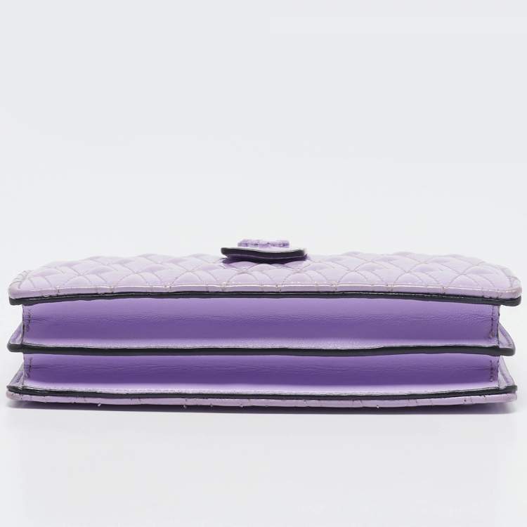 Pre Owned Versace Lilac Quilted Patent Leather Virtus Wallet on Chain