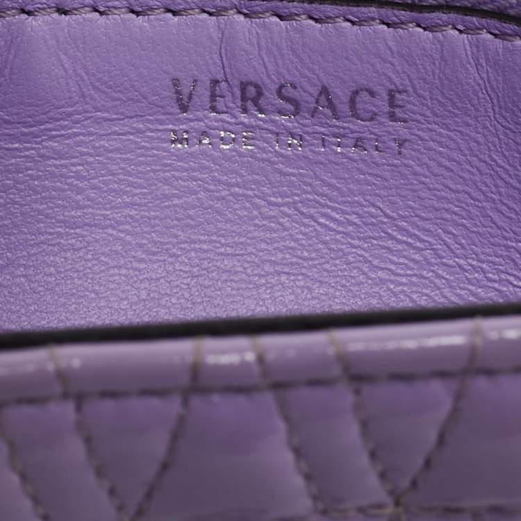 Pre Owned Versace Lilac Quilted Patent Leather Virtus Wallet on Chain
