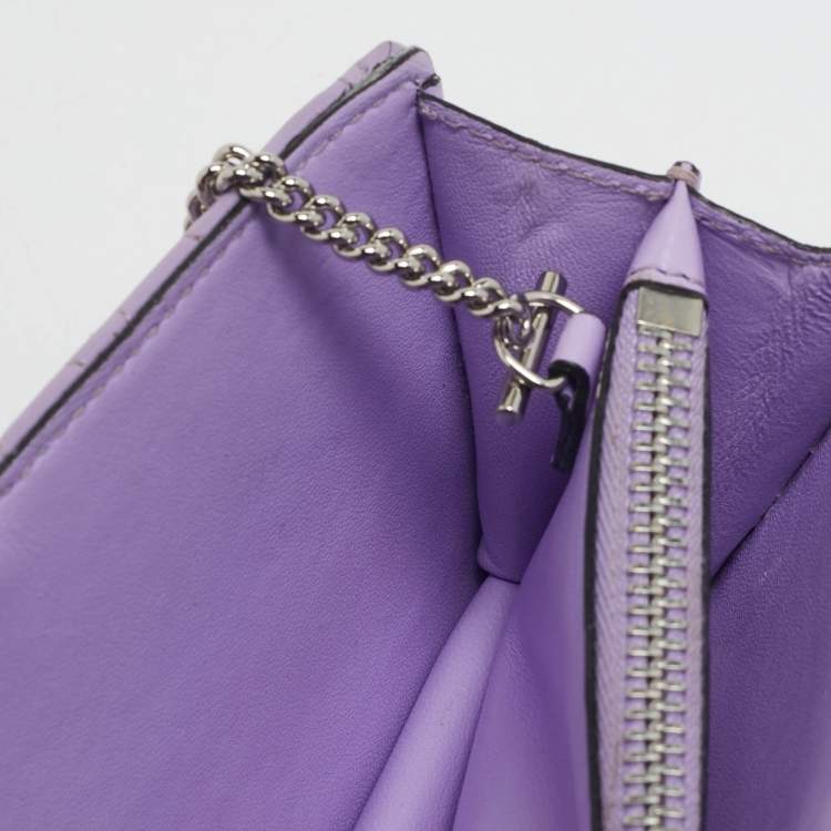 Pre Owned Versace Lilac Quilted Patent Leather Virtus Wallet on Chain