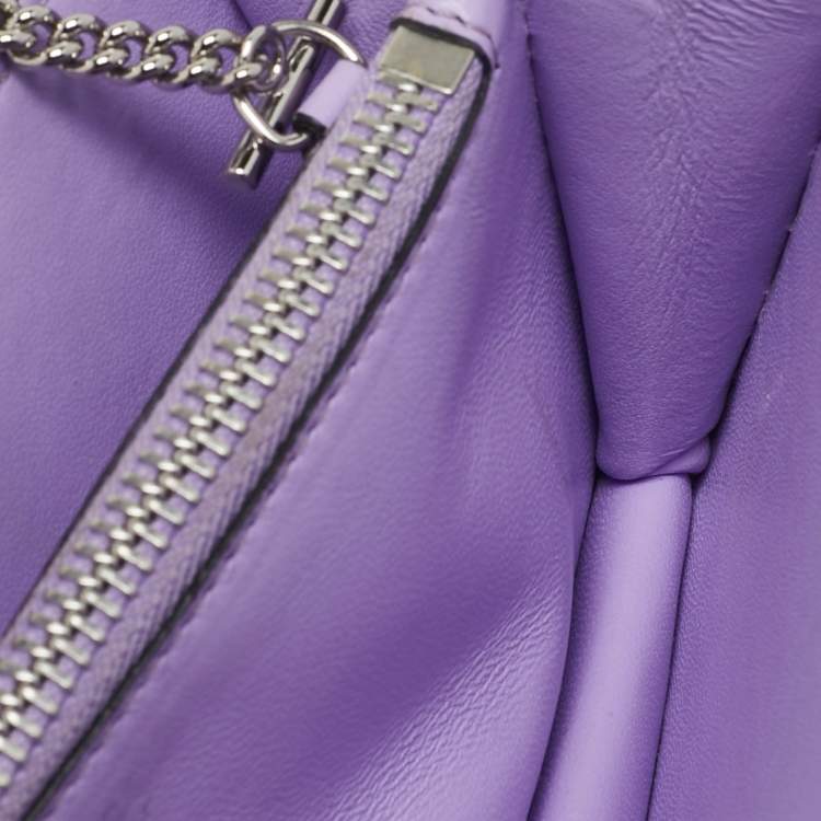 Pre Owned Versace Lilac Quilted Patent Leather Virtus Wallet on Chain