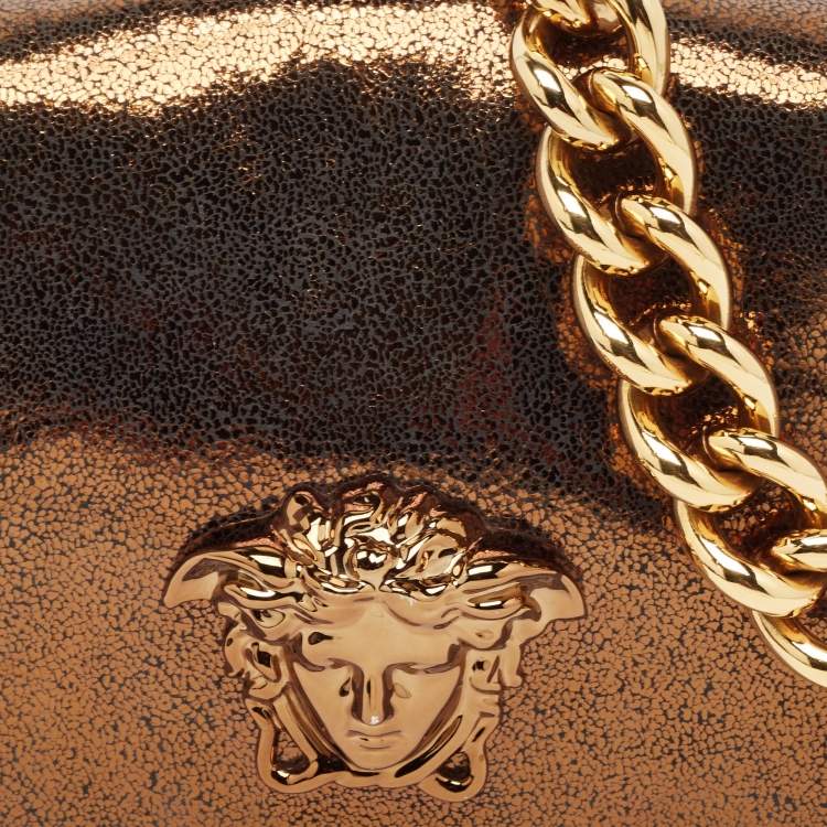 Pre Owned Versace Gold Crackled Leather Medusa Palazzo Sultan Shoulder Bag