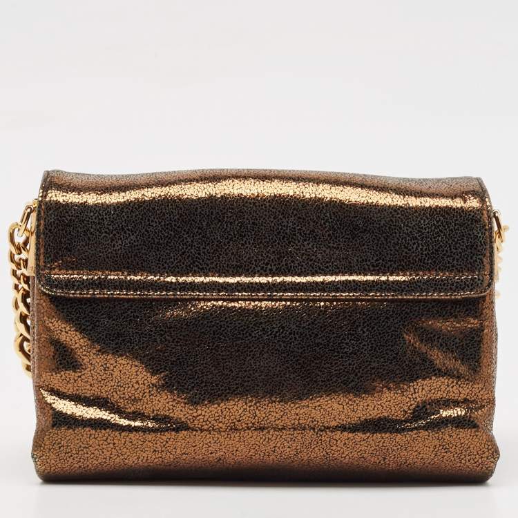 Pre Owned Versace Gold Crackled Leather Medusa Palazzo Sultan Shoulder Bag