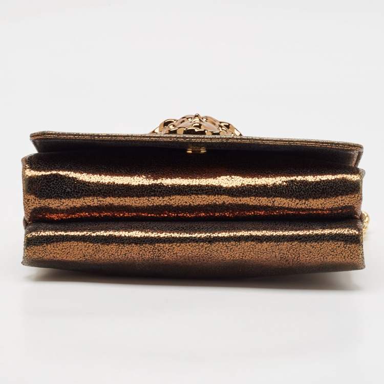 Pre Owned Versace Gold Crackled Leather Medusa Palazzo Sultan Shoulder Bag