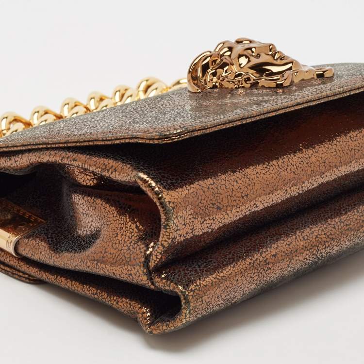 Pre Owned Versace Gold Crackled Leather Medusa Palazzo Sultan Shoulder Bag
