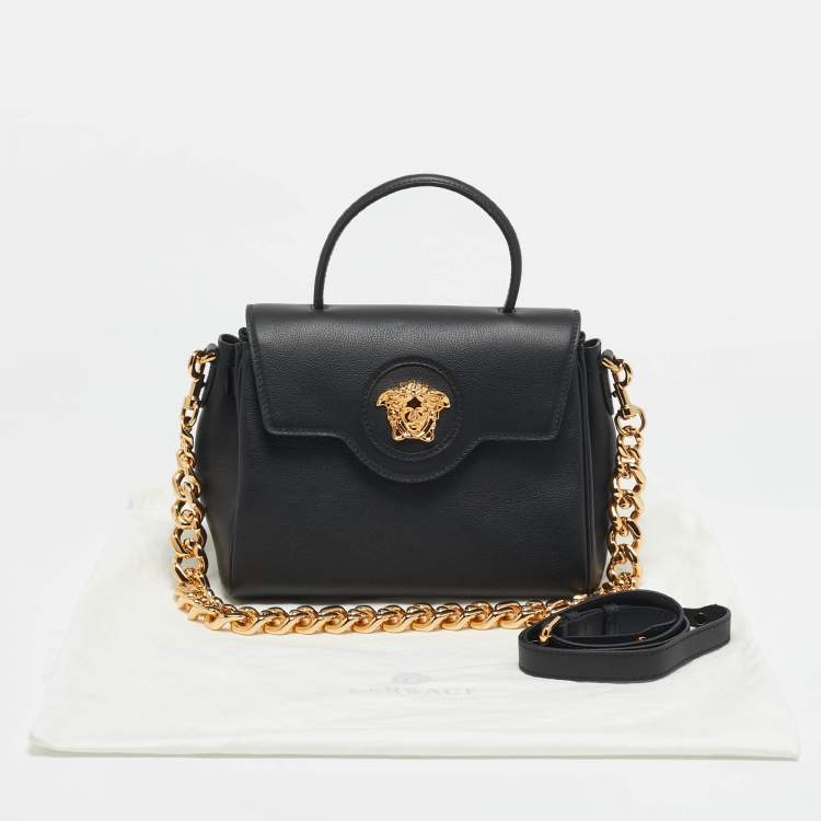 Pre Owned Versace Black Leather La Medusa Top Handle Bag