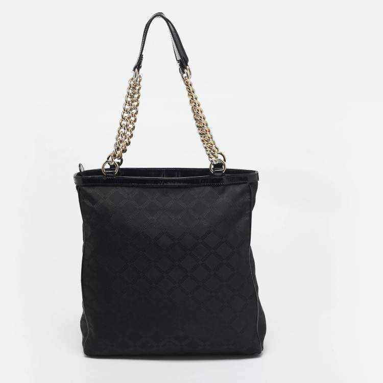 Pre Owned Versace Black Signature Fabric and Patent Leather Chain Tote