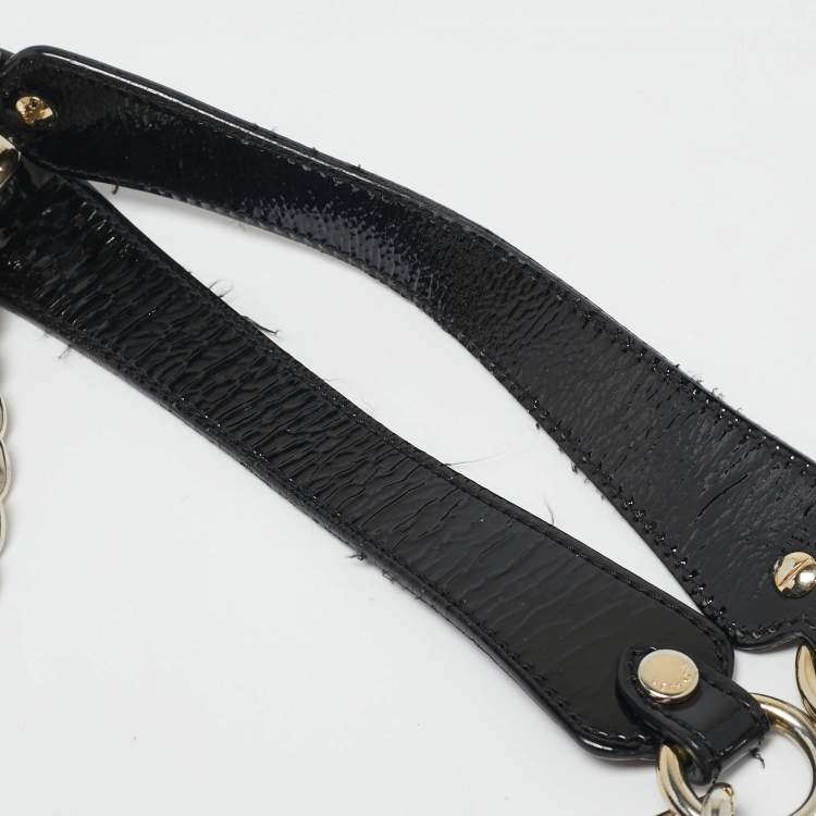 Pre Owned Versace Black Signature Fabric and Patent Leather Chain Tote