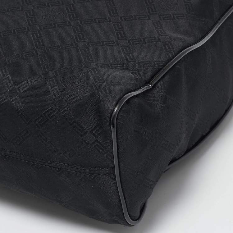 Pre Owned Versace Black Signature Fabric and Patent Leather Chain Tote