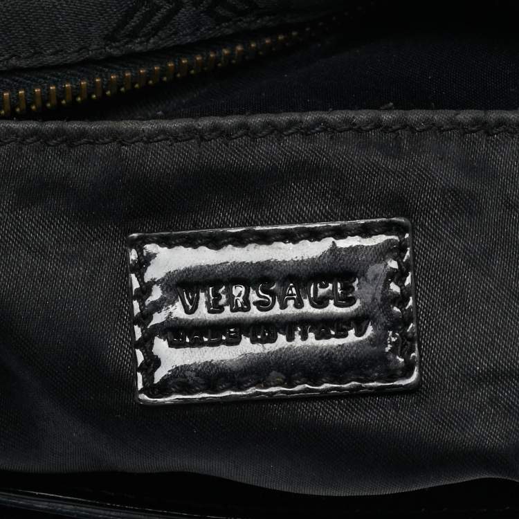 Pre Owned Versace Black Signature Fabric and Patent Leather Chain Tote