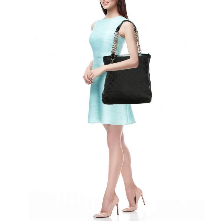 Pre Owned Versace Black Signature Fabric and Patent Leather Chain Tote
