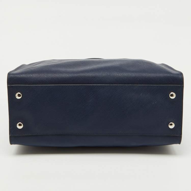 Pre Owned Versace Navy Blue Saffiano Leather La Medusa Shopper Tote
