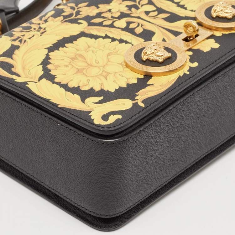 Pre Owned Versace Black/Yellow Baroque Print Leather Icon Medusa Shoulder Bag