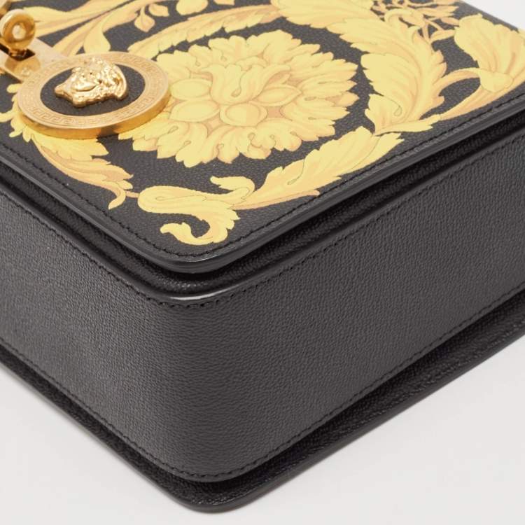 Pre Owned Versace Black/Yellow Baroque Print Leather Icon Medusa Shoulder Bag