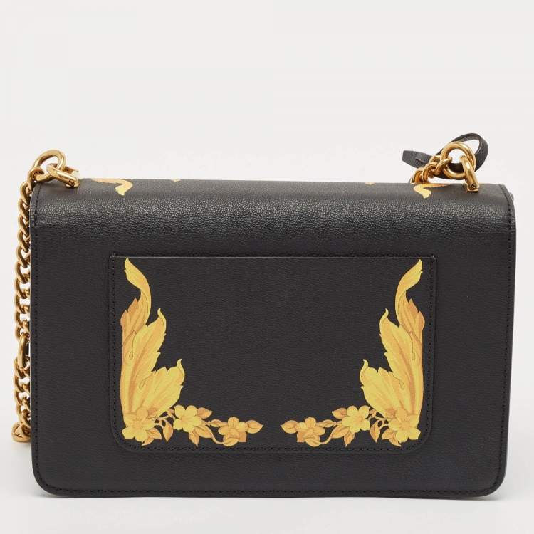 Pre Owned Versace Black/Yellow Baroque Print Leather Icon Medusa Shoulder Bag