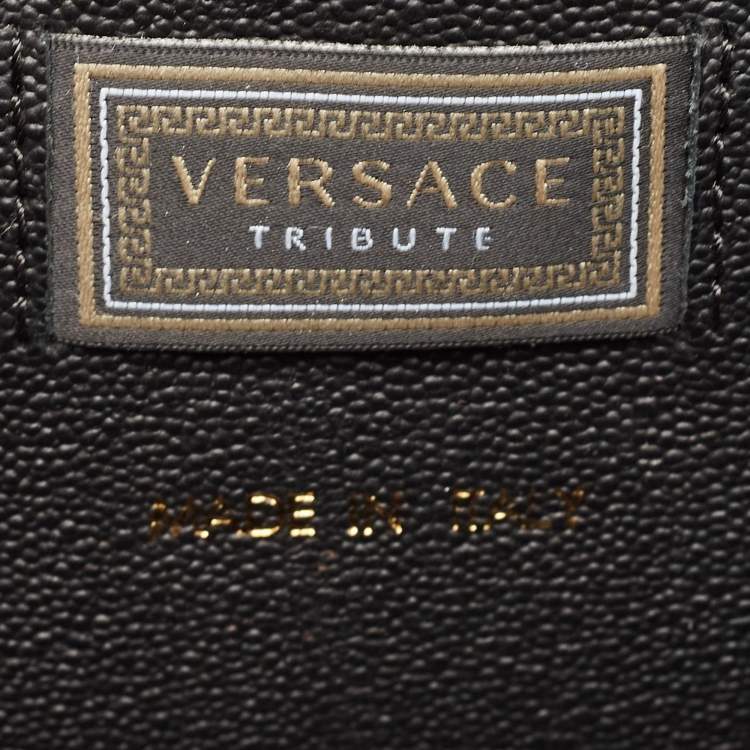 Pre Owned Versace Black/Yellow Baroque Print Leather Icon Medusa Shoulder Bag