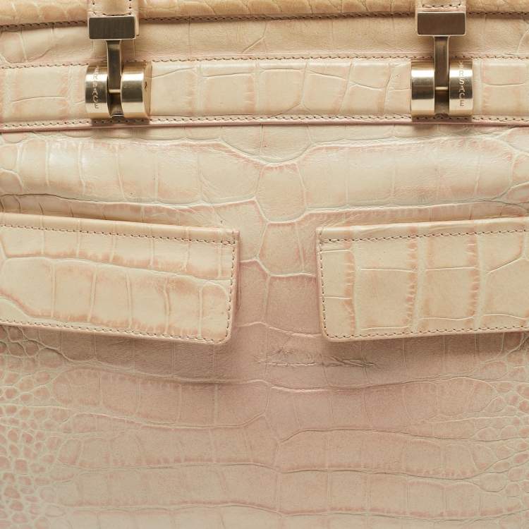 مملوكة مسبقًا Versace Beige Croc Embossed Leather Front Pocket Shopper Tote