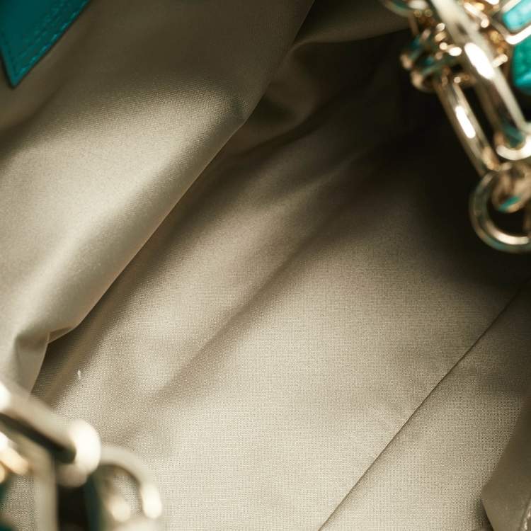 Pre Owned Versace Turquoise Blue Perforated Leather Striped Detail Hobo
