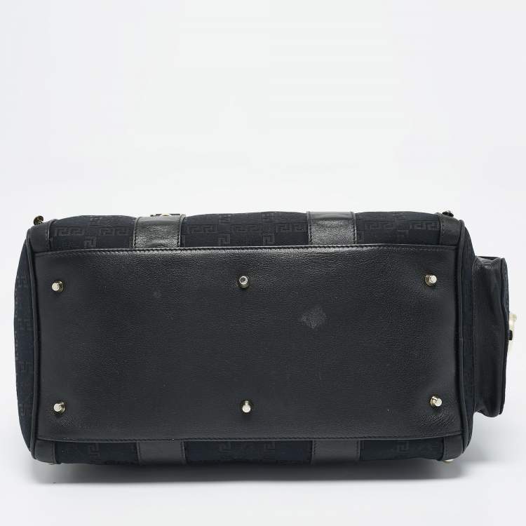 Pre Owned Versace Black/Gold Signature Fabric and Leather Studded Snap Out Of It Satchel
