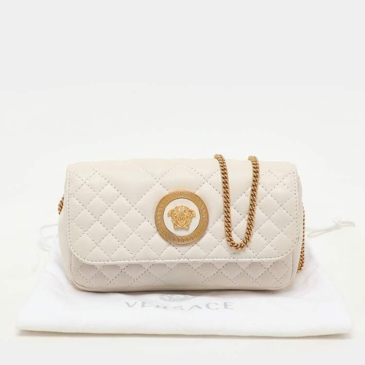Pre Owned Versace White Quilted Leather La Medusa Chain Crossbody Bag