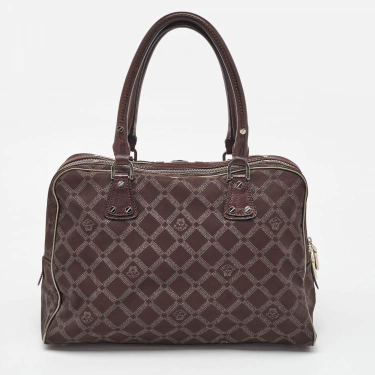Pre Owned Versace Brown Signature Canvas and Leather Double Pocket Satchel