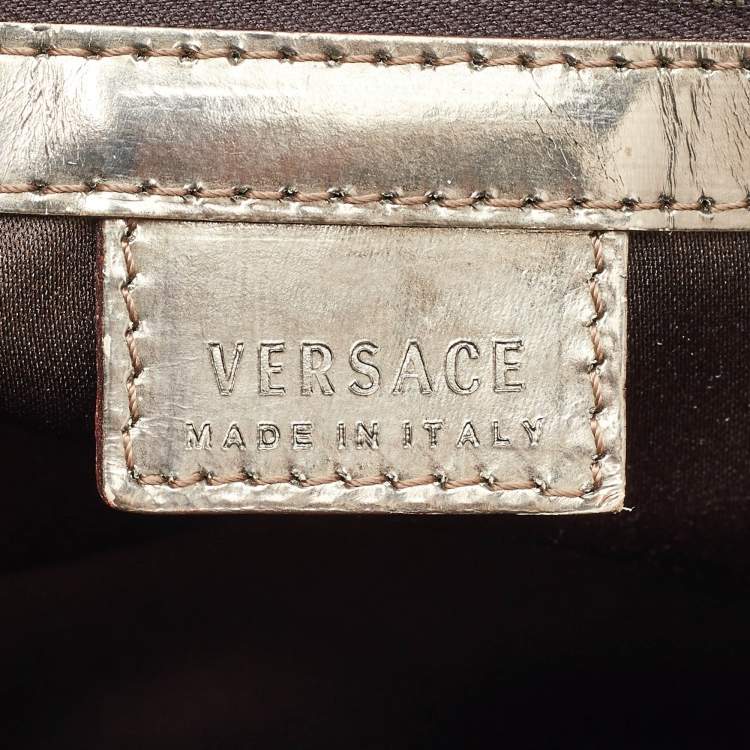 Pre Owned Versace Brown Signature Canvas and Leather Double Pocket Satchel