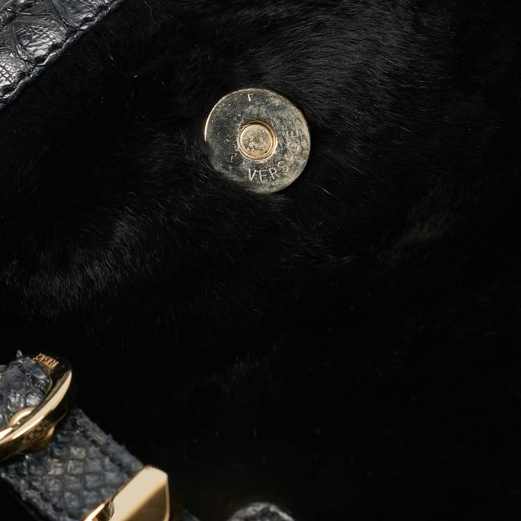 Pre Owned Versace Navy Blue Fur and Python Medusa Shoulder Bag