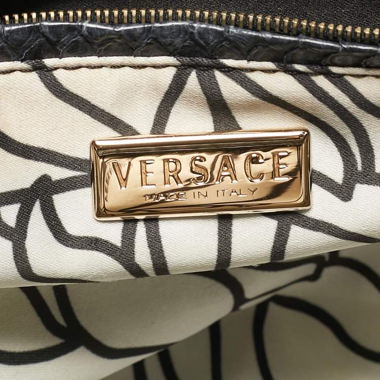 Pre Owned Versace Navy Blue Fur and Python Medusa Shoulder Bag