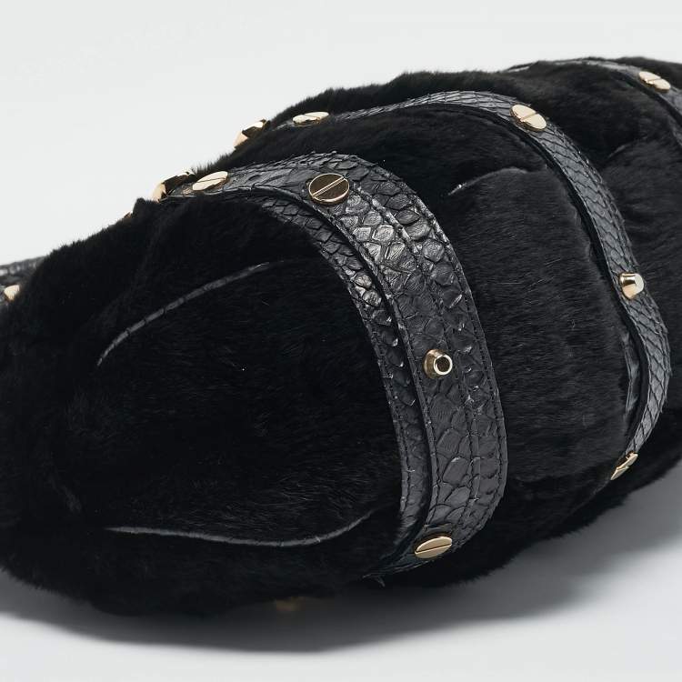 Pre Owned Versace Navy Blue Fur and Python Medusa Shoulder Bag
