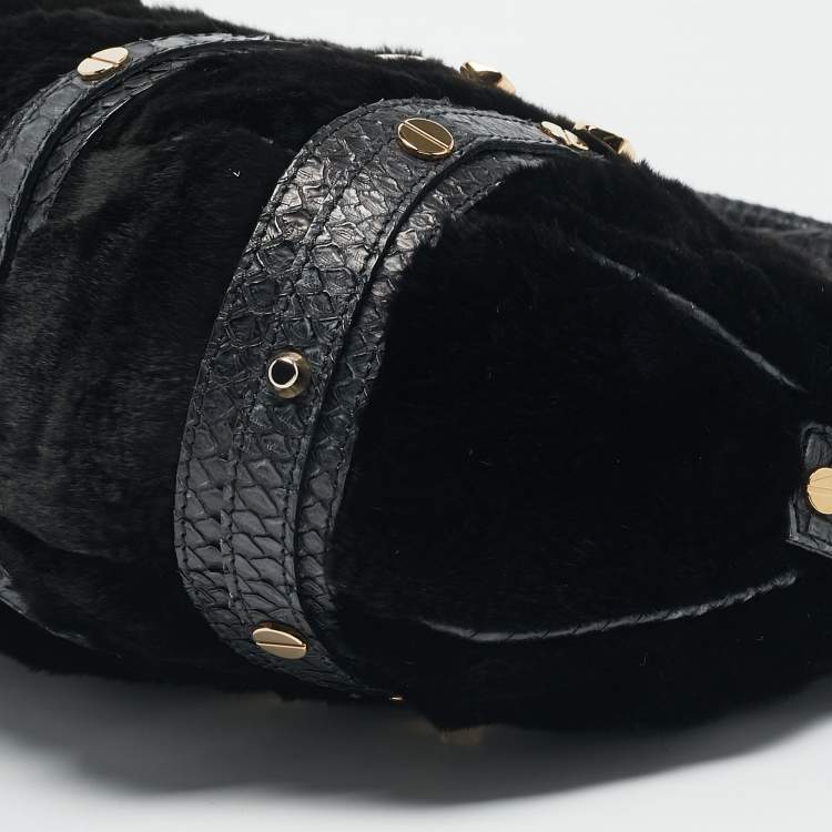 Pre Owned Versace Navy Blue Fur and Python Medusa Shoulder Bag