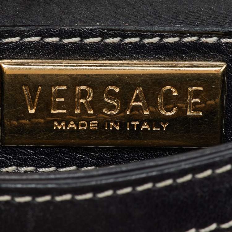 Pre Owned Versace Black Signature Canvas and Leather Vintage Medusa Shoulder Bag