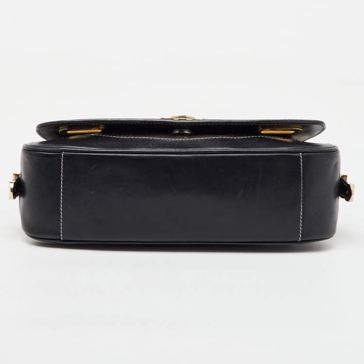 Pre Owned Versace Black Signature Canvas and Leather Vintage Medusa Shoulder Bag